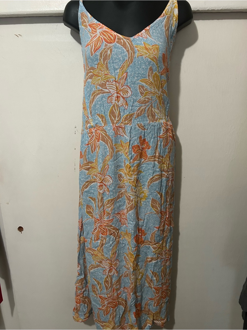 Roxy Light Blue Maxi Dress with Orange & Yellow Floral Print
